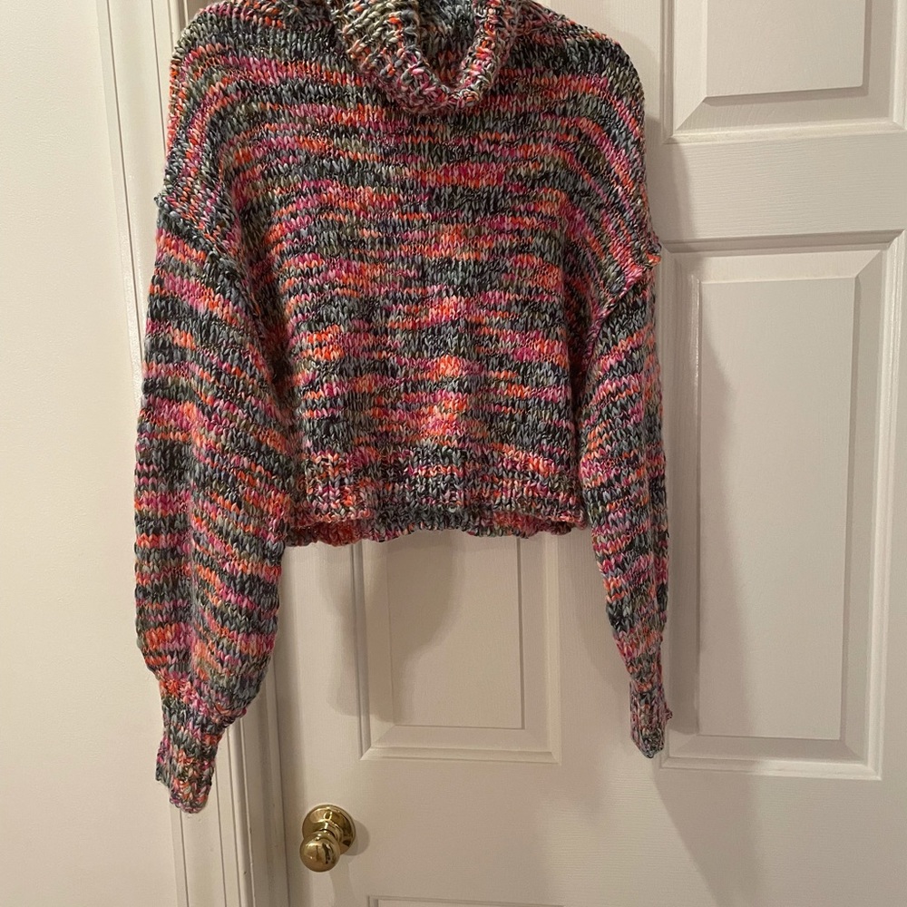 Cropped Turtleneck Pullover Sweater (Multicolored)